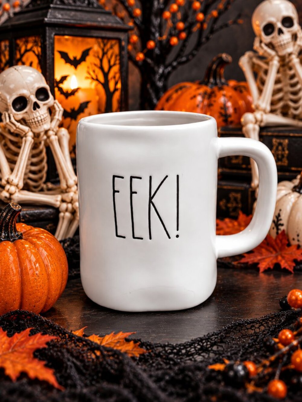 RAE DUNN EEK! Mummy Halloween Mug Artisan Magenta Collection DOUBLE SIDED - NEW
